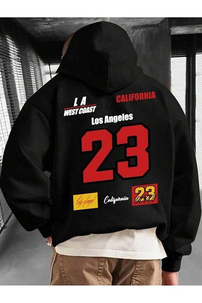 Touz Moda Φούτερ με μαύρη κουκούλα Unisex με στάμπα Los Angeles