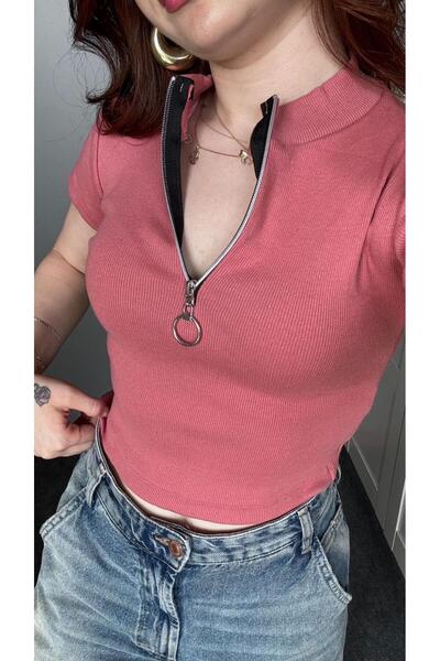 Toum EYSAVERDE  Zip Detay Fitilli Crop Bluz