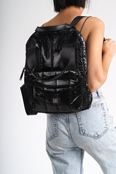 Shoesers تصميم خاص - حقيبة ظهر نسائية كبيرة الحجم مع حجرة مزدوجة من قماش المظلة