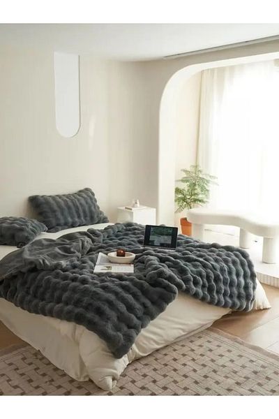 baladı home ev tekstil home collection Single Thick Plush Bedspread - Blanket 155 x 200 cm + 1 Pillowcase