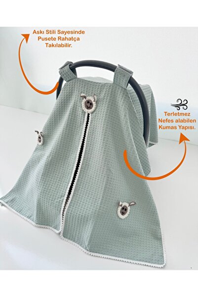 Jaju Baby Yeşil Waffle Kumaş Organik Kuzu Tasarım Puset Örtüsü