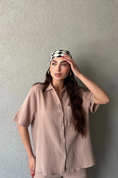 Seda Yalçın Atelier Muslin Mink Short Sleeve Shirt and Shorts Set