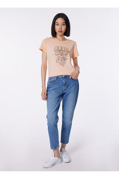 Guess Tricou portocaliu pentru damă cu gât crew W4GI50K9SN1-F3F9