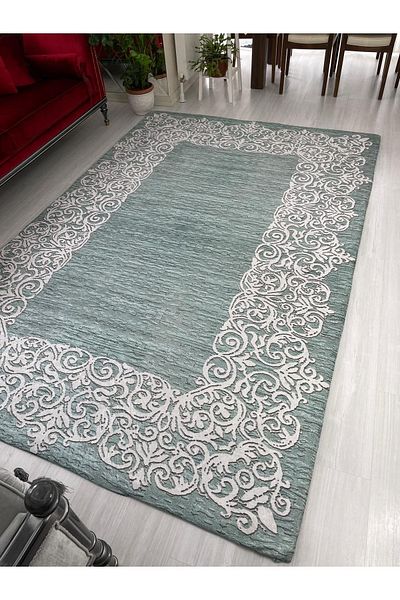 MEKA TEKSTİL Waterway Green Model Elastic Velvet Carpet Cover