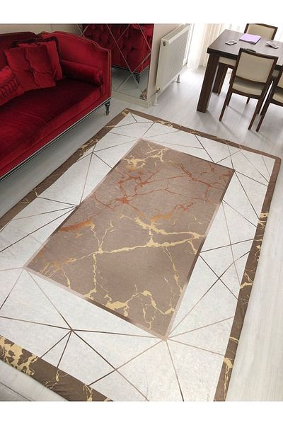 MEKA TEKSTİL New Model Brown Prism Elastic Carpet Cover Velvet