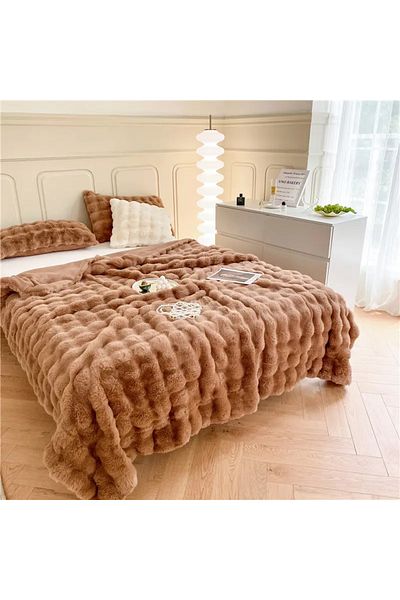 baladı home ev tekstil home collection Single Thick Plush Bedspread - Blanket 155 x 200 cm + 1 Pillowcase