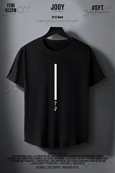 Jooy Company Low Key Baskılı Siyah Beyaz Oval Kesim Slim Fit Tshirt 2'li Set