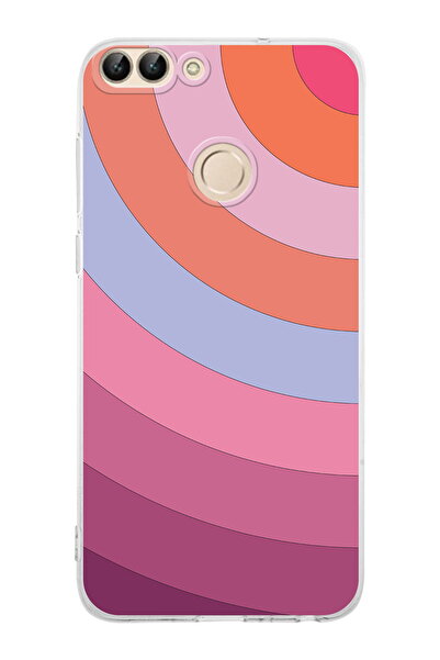 PrintiFy Huawei PSmart (2018) Uyumlu Kamera Korumalı Renk Cümbüşü F Tasarımlı Şeffaf Kılıf