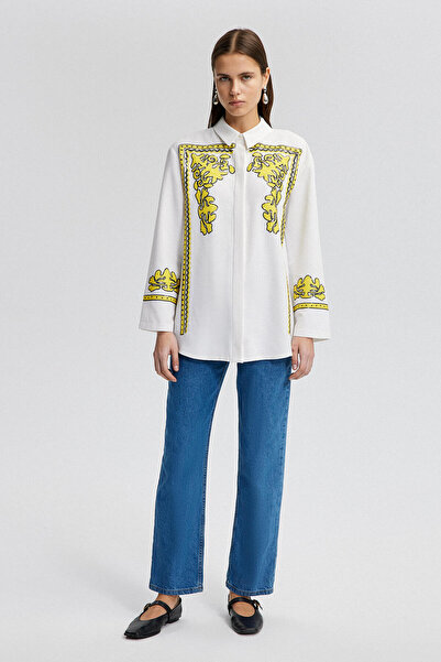 Touché Privé Linen Textured Sequin Embroidered Shirt