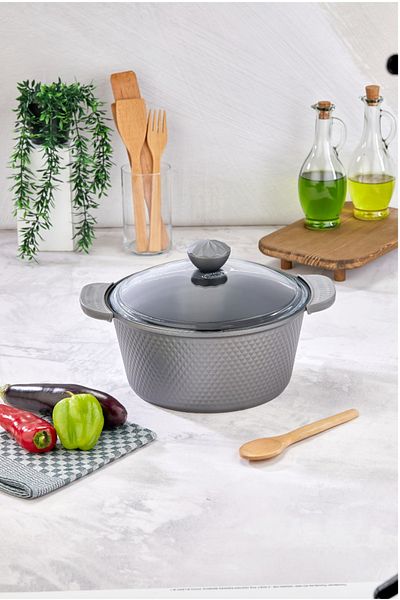 Cooker 28 Cm Crystal Series - Cast Iron Granite Deep Pot with Silicone Handle