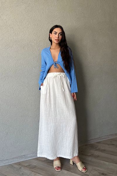 Seda Yalçın Atelier Long Linen Skirt - Ecru with Tie Waist Detail