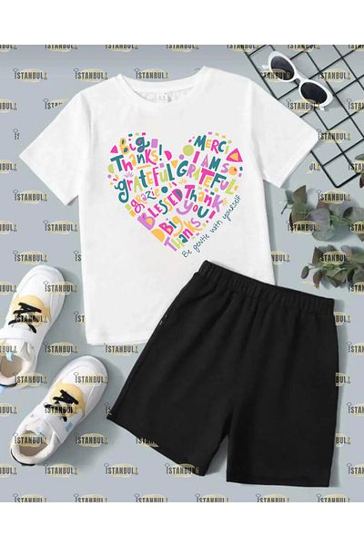 aynewmoda Model de inimă - Fii blând cu tine însuți Set de trening tricou și pantaloni scurți