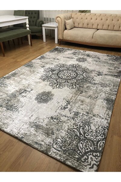 MEKA TEKSTİL Gray Sultan Model Silk Velvet Elastic Carpet Cover