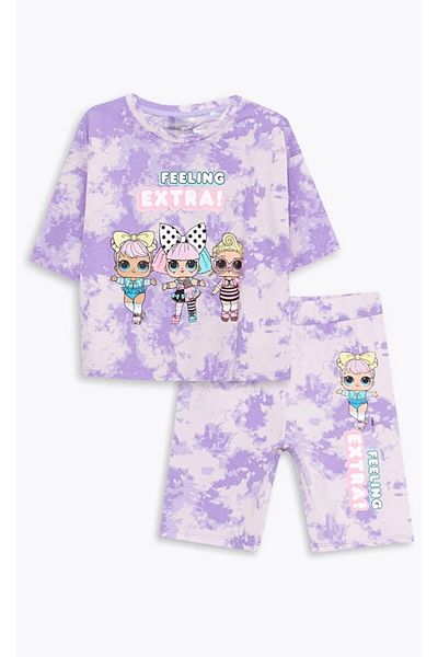 Kübra Tekstil Purple Crew Neck Short Sleeve T-Shirt and Leggings Set