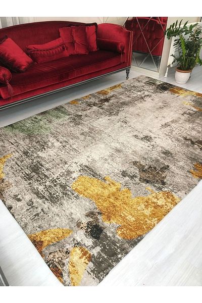 MEKA TEKSTİL Yellow Jet Model Silk Velvet Elastic Carpet Cover