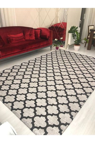 MEKA TEKSTİL Damla Black Smoked Model Silk Velvet Elastic Carpet Cover