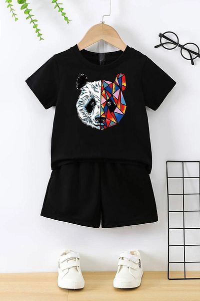 DAXİS Sportwear Company Set copii negri - tricou și pantaloni scurți imprimați