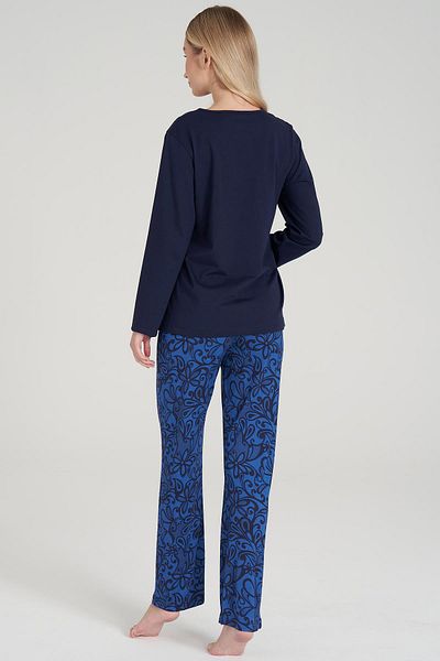 Pijadore Navy Blue Long Sleeve Large Size Women's Pajamas Set - C3T2N6O1