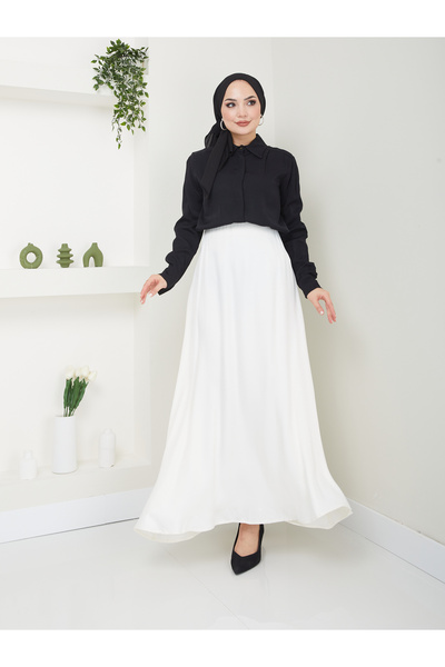 Tate Ecru Color Satin Long Skirt - Hijab Compatible a Mold