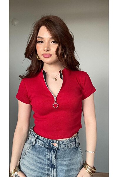 Toum Corduroy Crop Blouse - dompuleri fashion, Zip Detail