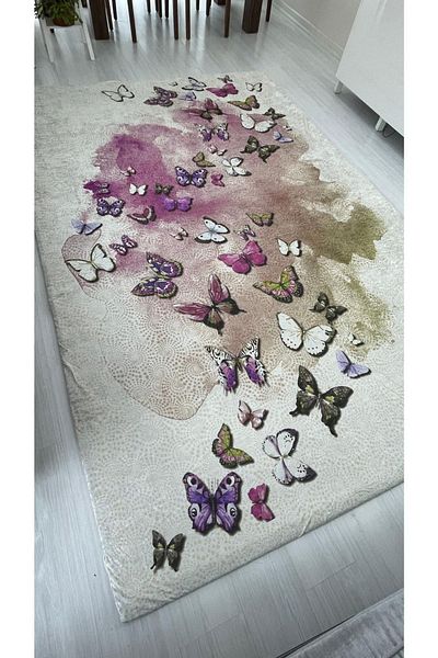 MEKA TEKSTİL Butterfly Model Elastic Velvet Carpet Cover