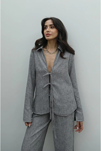 My Blog Sötétszürke rövid kimonó és nadrág szett