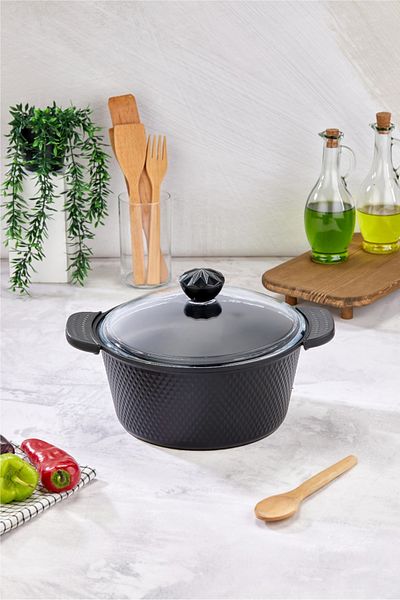 Cooker 28 Cm Crystal Series - Cast Iron Granite Deep Pot with Silicone Handle