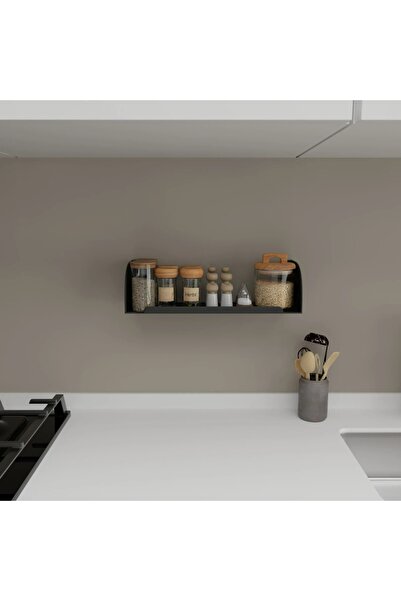 MERZANA Siyah Metal Dekoratif Raf, Duvar Rafı, Mutfak Rafı