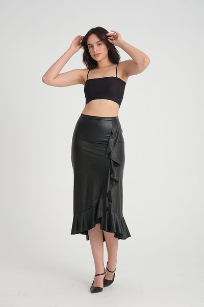Dejabrew Jeans Satin Flounce Black Skirt - a009