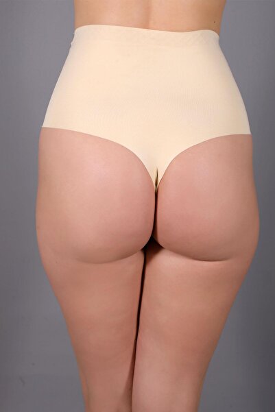 C&City High Waist Laser Cut Seamless String - C19206 Tan