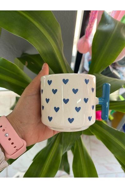 EyER Shoping Blue Nescafe Cup - Heart t Handle Mug Cup, 1 Piece