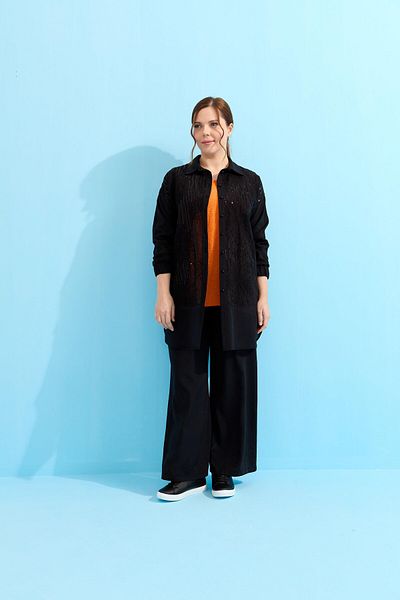 FUAT GÜRSEN Fuat Gürşen 1375 Black Floral Printed Sequined Tunic