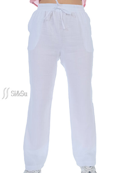 Si&Su Relaxed Cut Muslin Women's Trousers - Pockets and Laces
