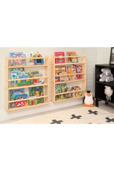 OlcayAksesuar Doğal Ahşap Renk Montessori Kitaplık Çocuk Bebek Odası Duvar Ra...