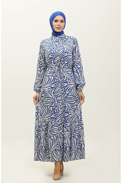 sefamerve Viscose Palm Patterned Rana Dress - 0342A-04 Saks Beige