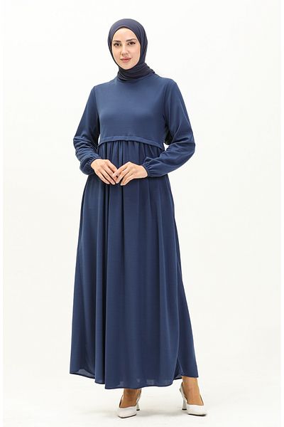 sefamerve Indigo Gathered Dress - 0666-07