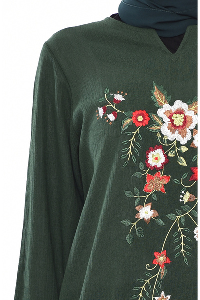 sefamerve Smaragdgrünes, besticktes Silikon-Stoffkleid – 0300-01