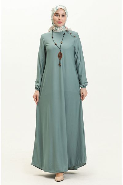 sefamerve Green Necklace Dress - Button Detail, Model 4141-09