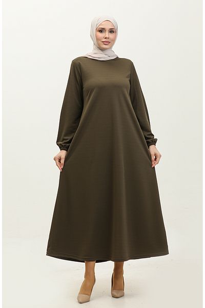 sefamerve Khakifarbenes Kleid mit elastischen Ärmeln – 0650-02