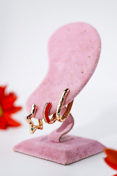 JujuuAksesuar Triple Hoop Earrings Combo Red