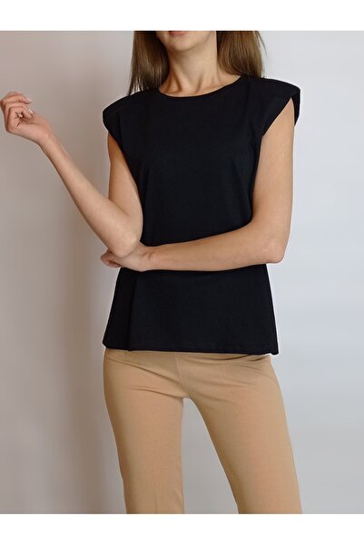 oyagüler Black Padded Basic T-Shirt - Sifer Sleeve, YY101128