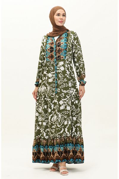 sefamerve 0139-05 Model Khaki Brown Patterned Viscose Dress