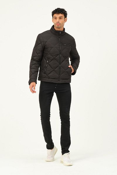 PIQUE Hscstore Ανδρική τσέπη με φερμουάρ με λεπτομέρειες Μαύρο παλτό- MINAS