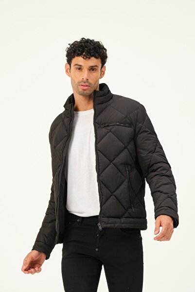 PIQUE Hscstore Ανδρική τσέπη με φερμουάρ με λεπτομέρειες Μαύρο παλτό- MINAS