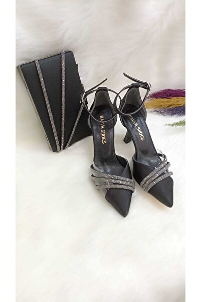 HAVVA SHOES Portofoliu de pantofi de seară de damă din satin negru cu piatră ...