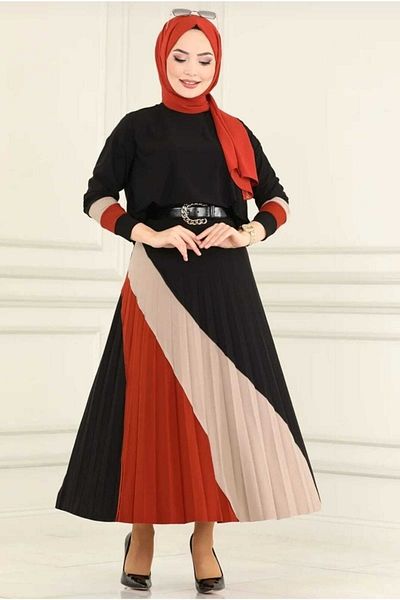 MODAMÜNASİP Wonderful Sandy Stripe Detailed Hijab Skirt Set