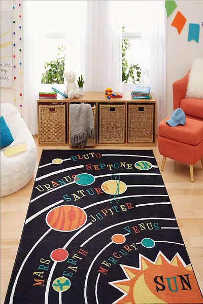 PINKIE HOME Non-Slip Machine Washable Stain-Proof Solar System Tutorial Educational Carpet Space Children's Carpet-29