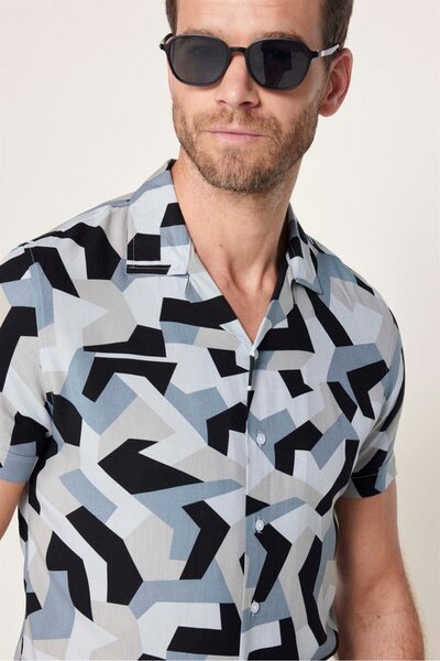 Tudors Férfi viszkóz sporting - vékony szabású, rövid ujjú, apache gallérral