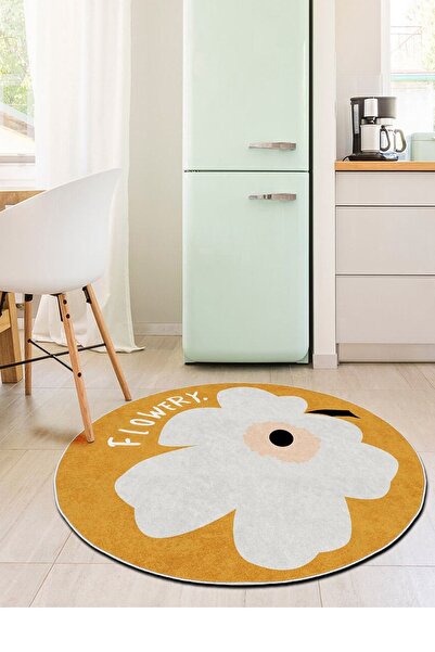 PINKIE HOME Dijital Baskı Kaymaz Taban Makinede Yıkanabilir Turuncu Çiçekli Y...