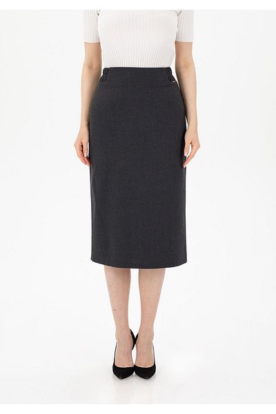 G-Line AnthraciteMidiPencil Skirt - Elastic Waist, Back Slit and Zipper